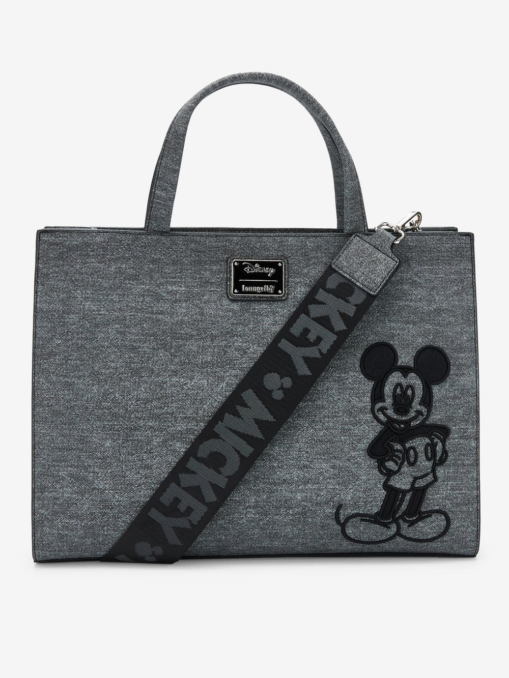 Loungefly Charcoal Gray Mickey Mouse Messenger Tote with Branded Strap